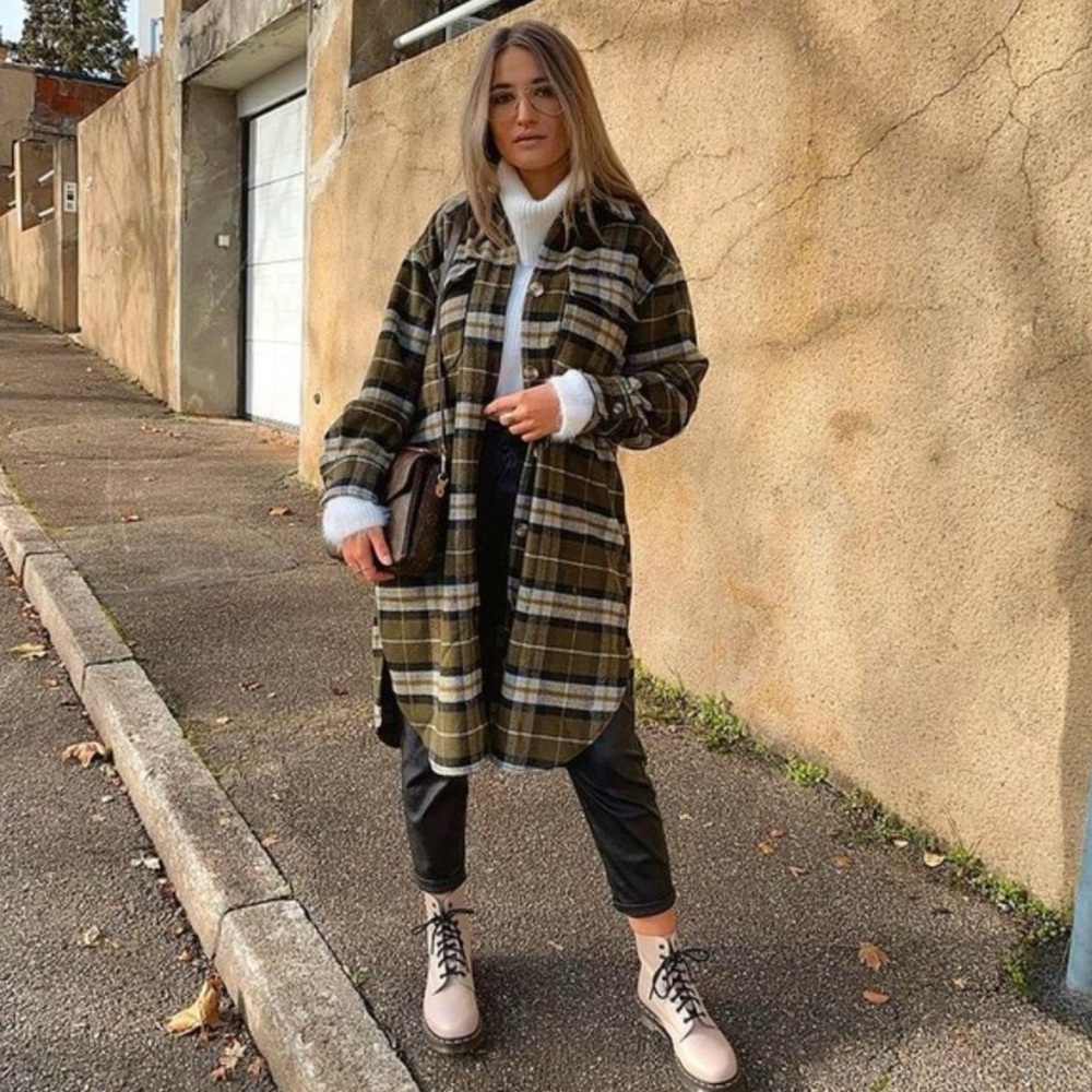 H&M Olive plaid shacket